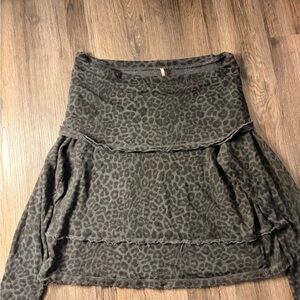 Free People Dark Gray Leopard Off-the-Shoulder Sweater
